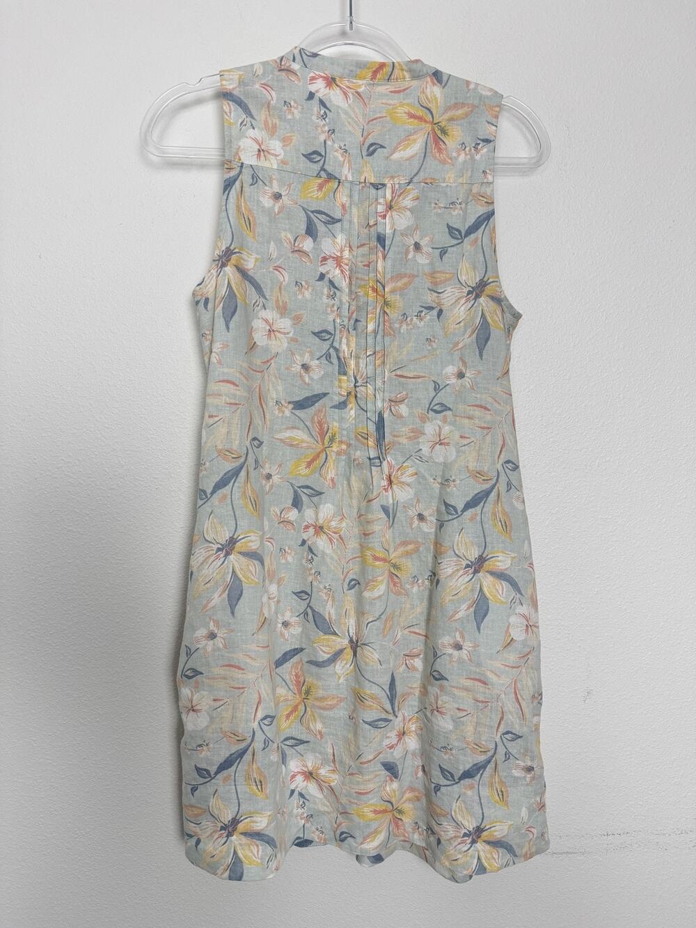 Faherty Pintuck Dress Womens Small Green Hemp Tencel Pastel Boho